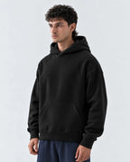 Black Boxy Fleece Hoodie