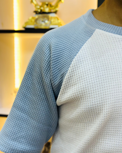 Misty Blue Raglan Tee – Unisex Knitted Cotton