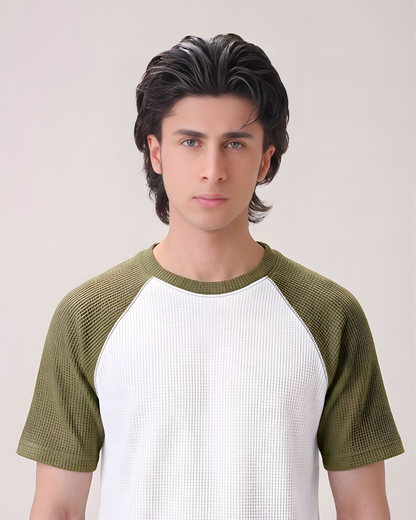 Olive Green Raglan Tee – Unisex Knitted Cotton