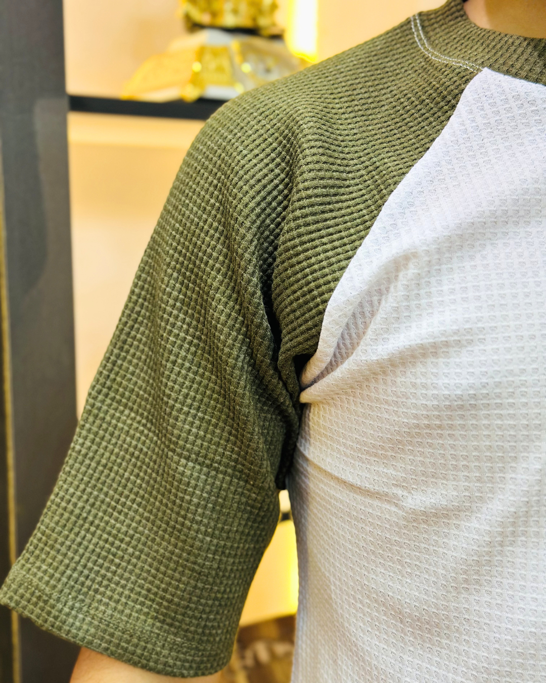Olive Green Raglan Tee – Unisex Knitted Cotton
