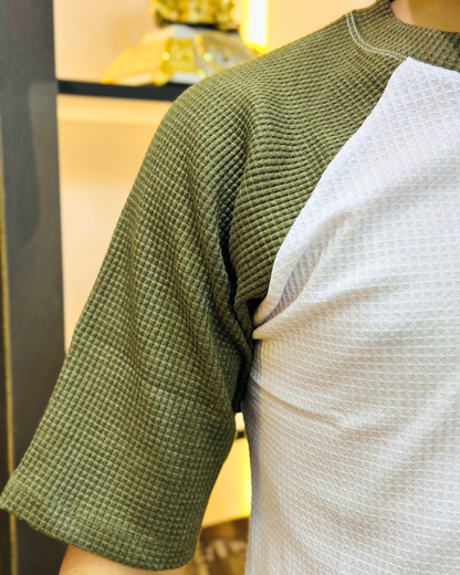 Olive Green Raglan Tee – Unisex Knitted Cotton