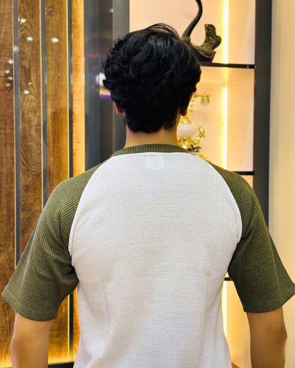 Olive Green Raglan Tee – Unisex Knitted Cotton
