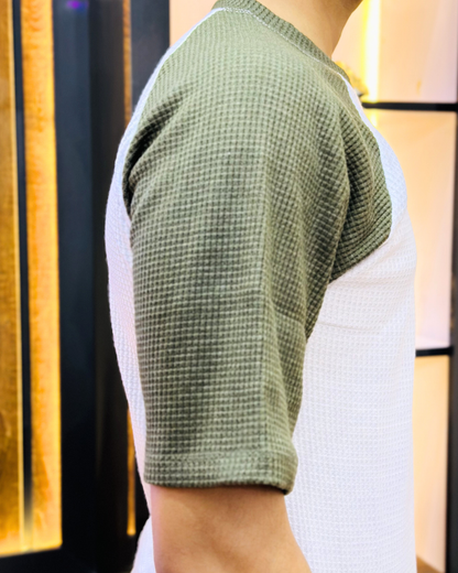 Olive Green Raglan Tee – Unisex Knitted Cotton