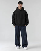 Black Boxy Fleece Hoodie