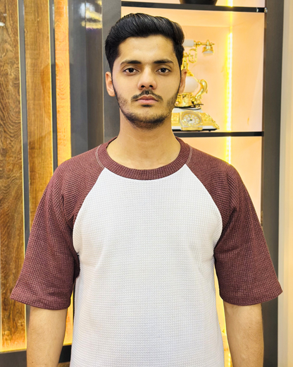 Red Brown Raglan Tee – Unisex Knitted Cotton