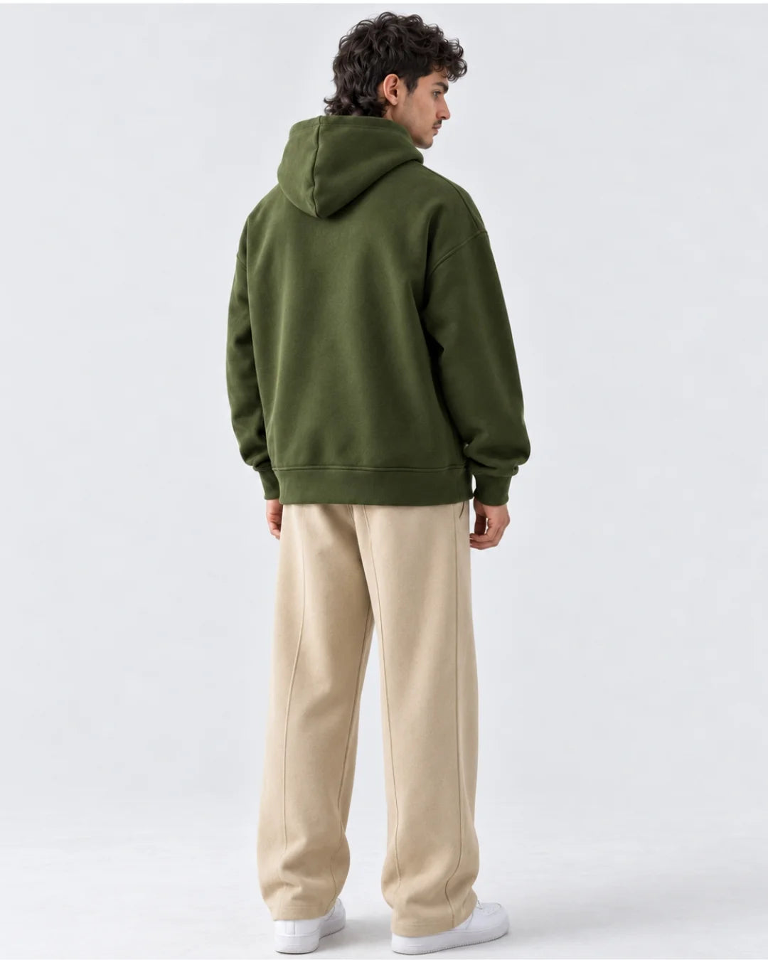 Olive Green Boxy Fleece Hoodie