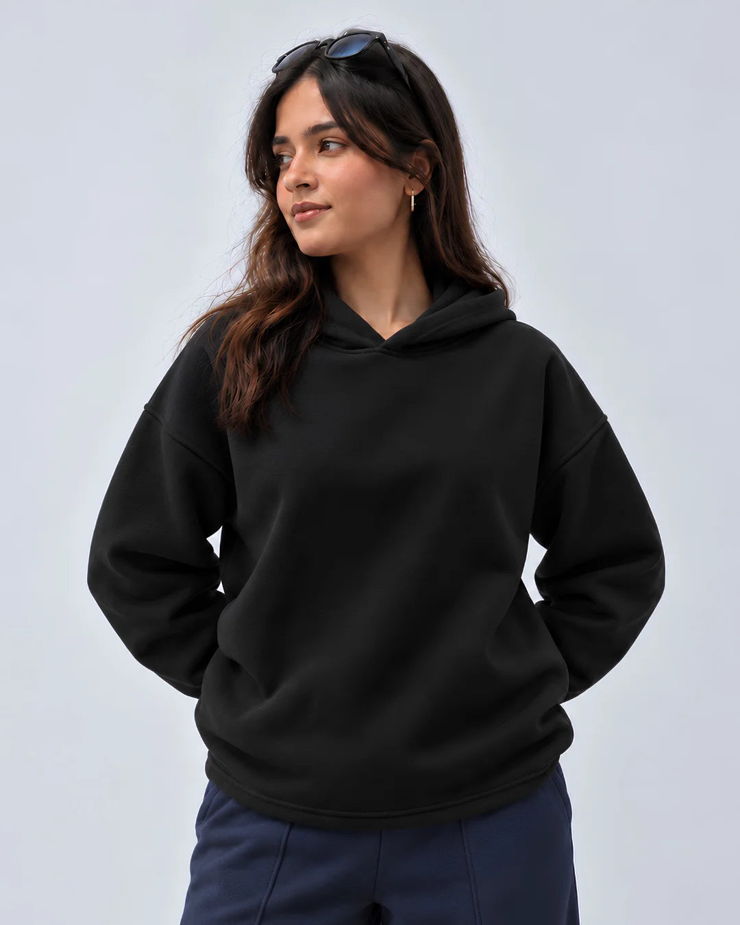 Black Boxy Fleece Hoodie