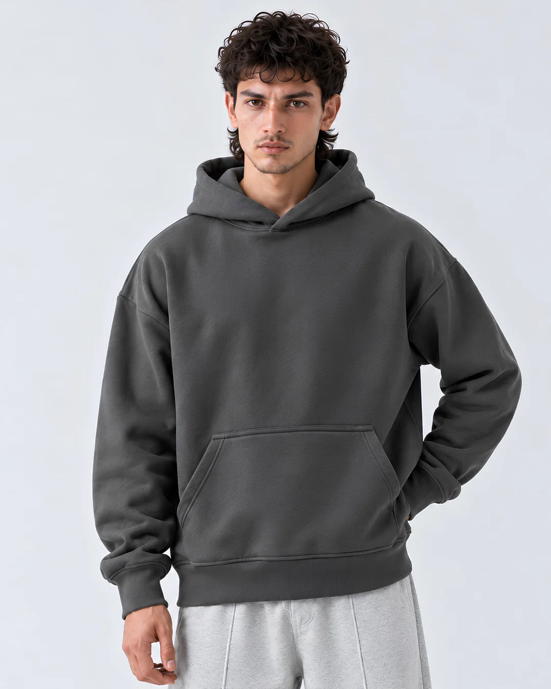 Charcoal Boxy Fleece Hoodie
