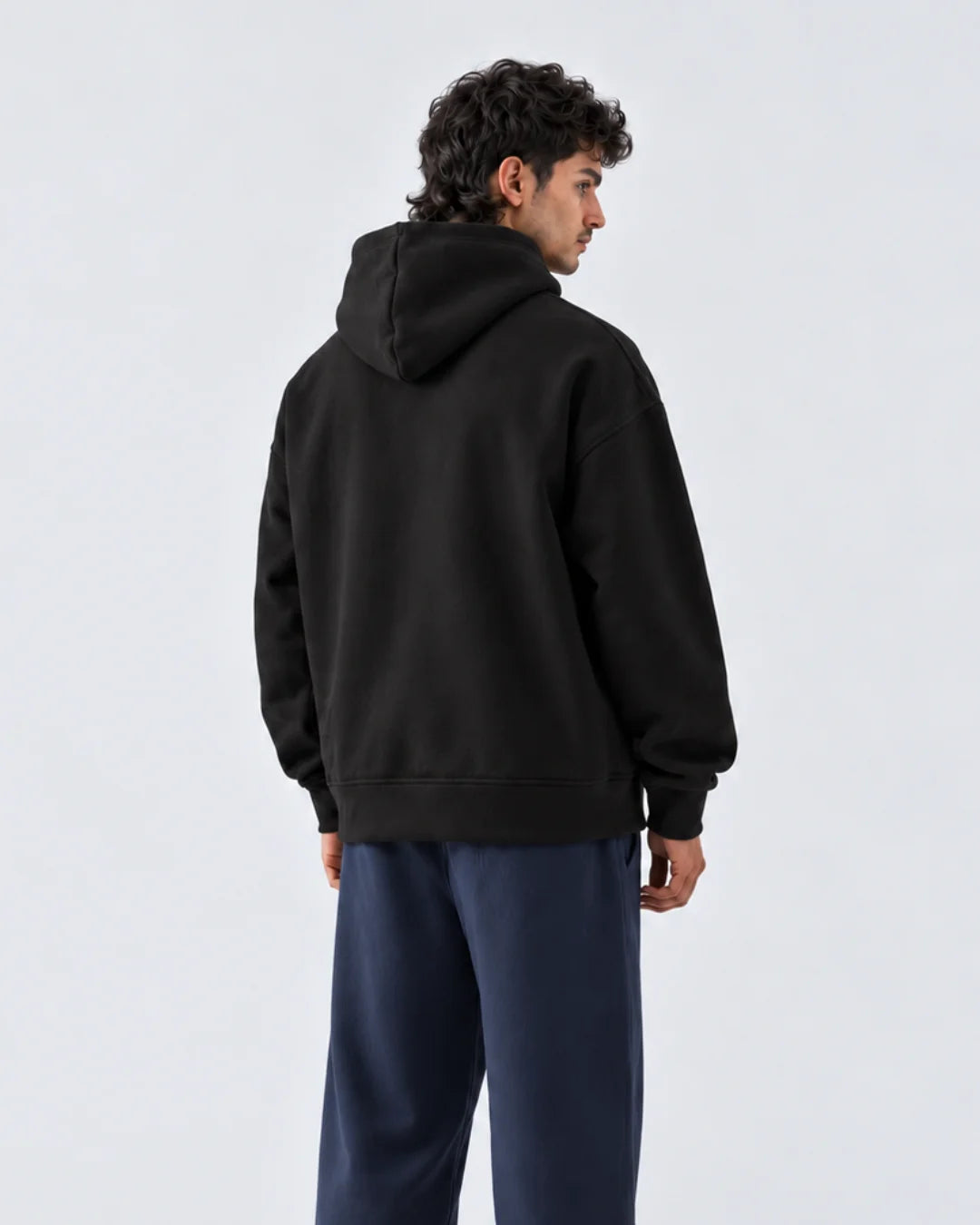 Black Boxy Fleece Hoodie