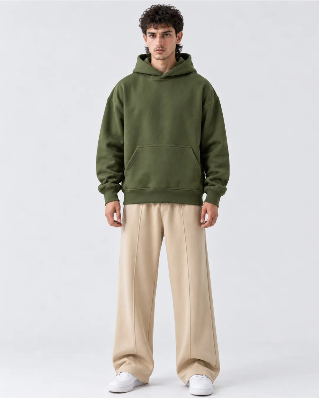 Olive Green Boxy Fleece Hoodie