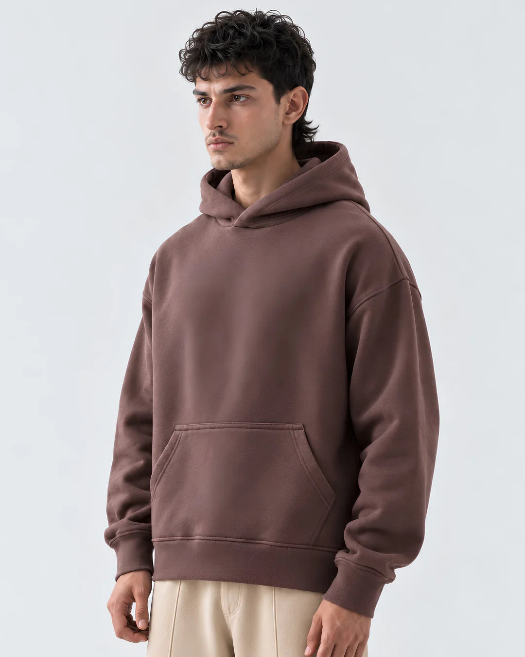 Brown Boxy Fleece Hoodie