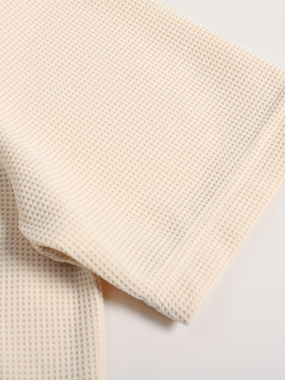 Beige Waffle Knit Zipper Polo Shirt