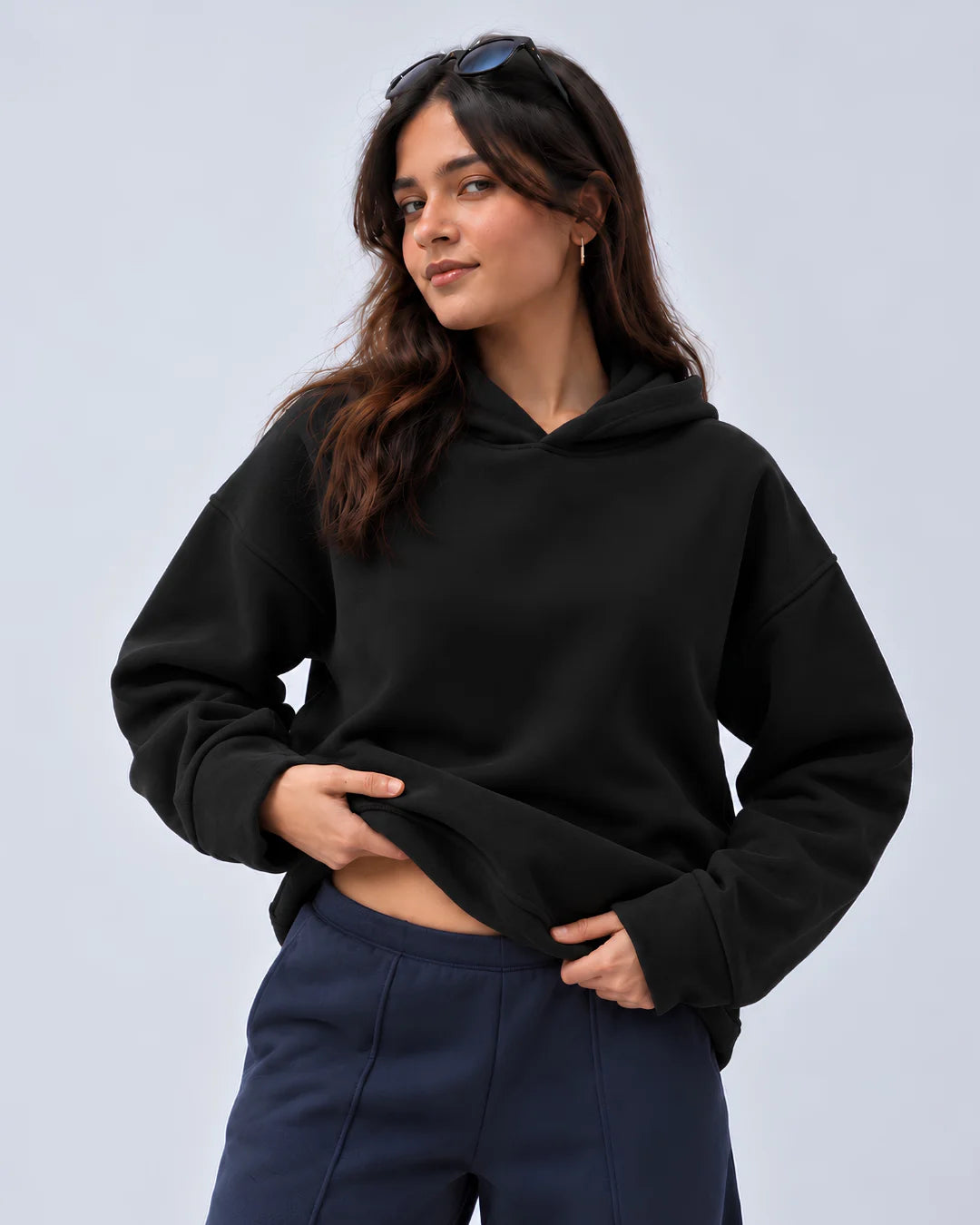 Black Boxy Fleece Hoodie