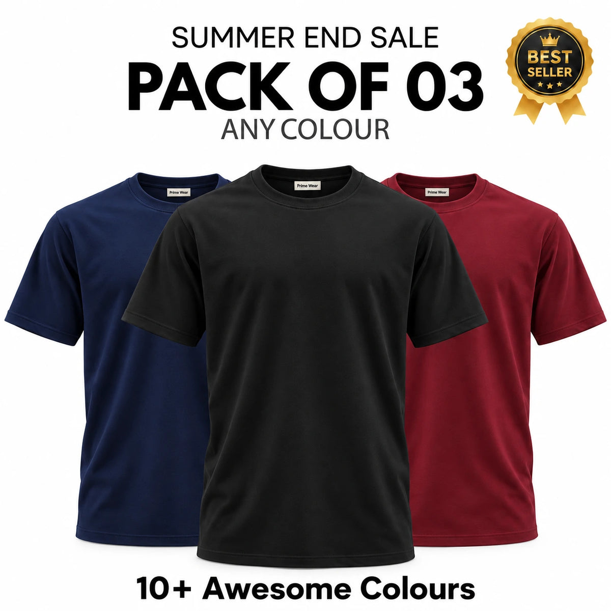 Pack of 3 Premium Cotton T-Shirts – End Sale
