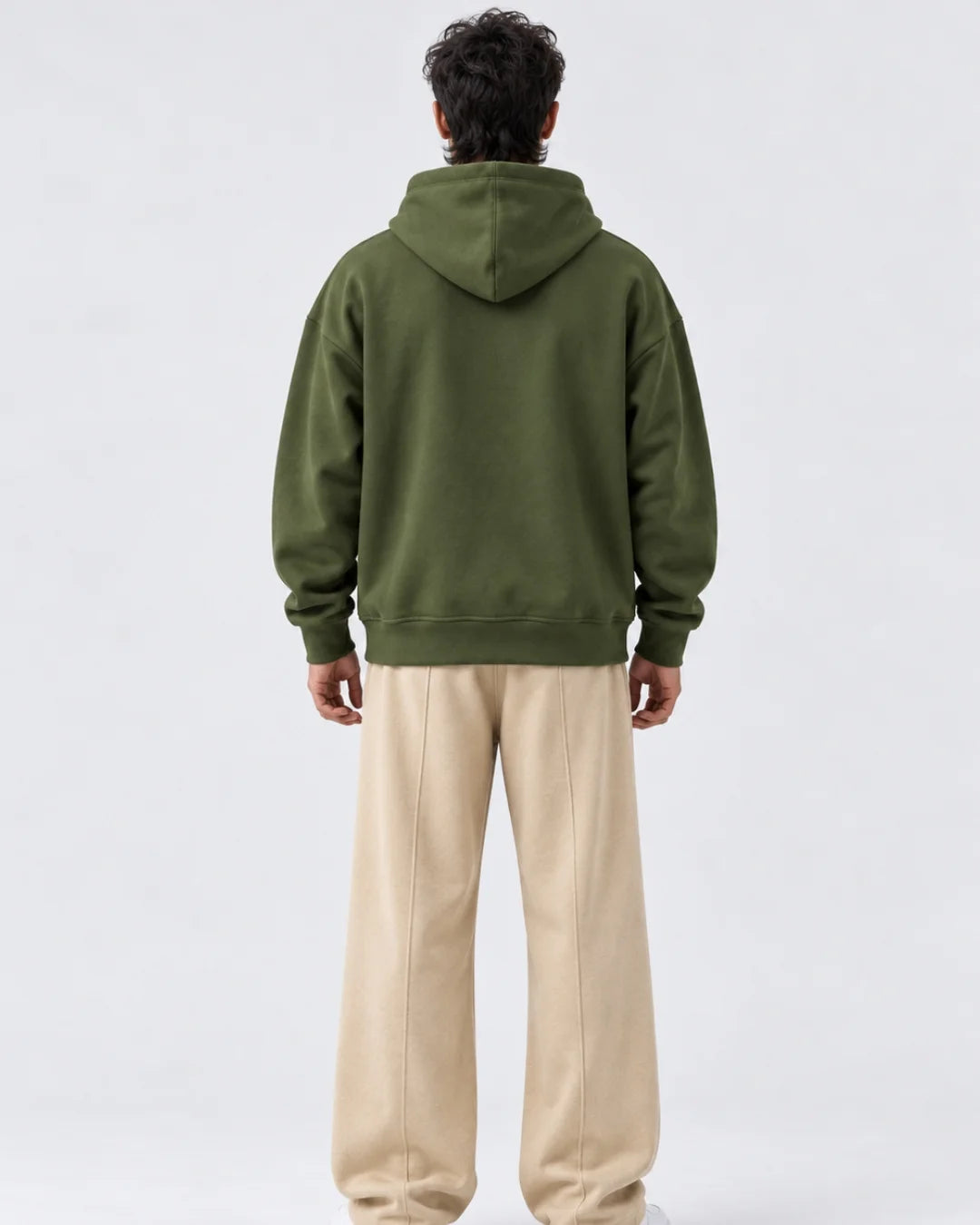 Olive Green Boxy Fleece Hoodie
