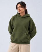 Olive Green Boxy Fleece Hoodie