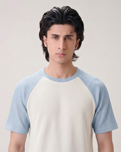 Misty Blue Raglan Tee – Unisex Knitted Cotton