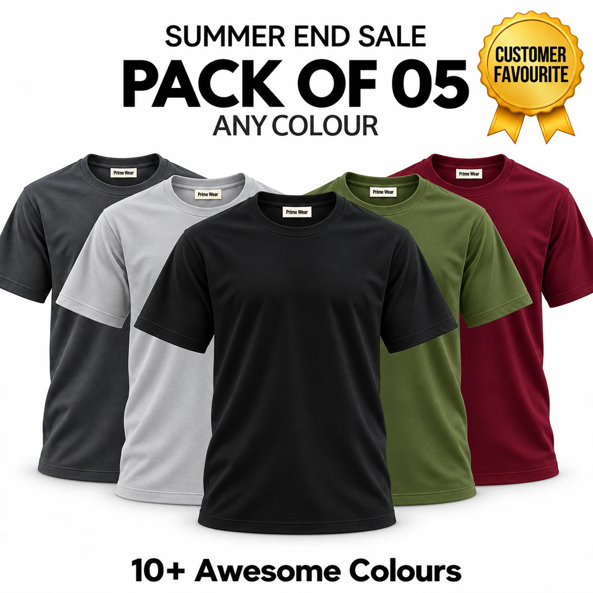 Pack of 5 Premium Cotton T-Shirts – End Sale