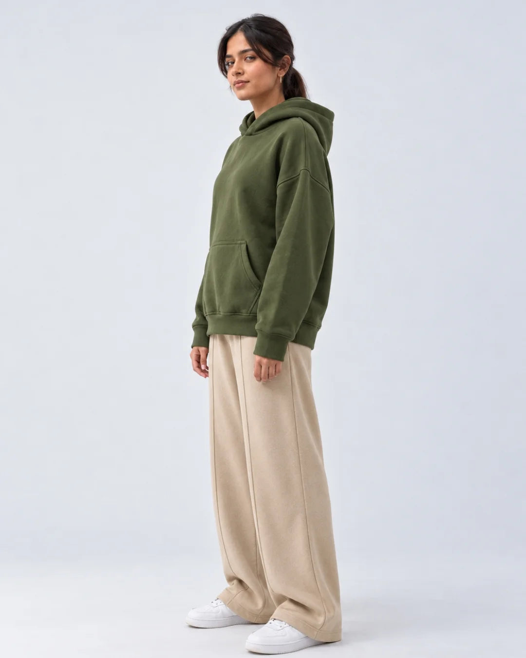 Olive Green Boxy Fleece Hoodie