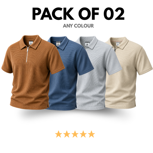 Pack of 2 - Zipper Polos | Knitted Cotton