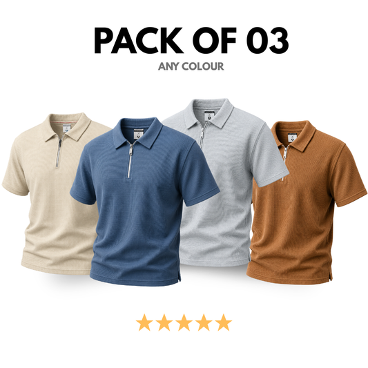 Pack of 3 - Zipper Polos | Knitted Cotton