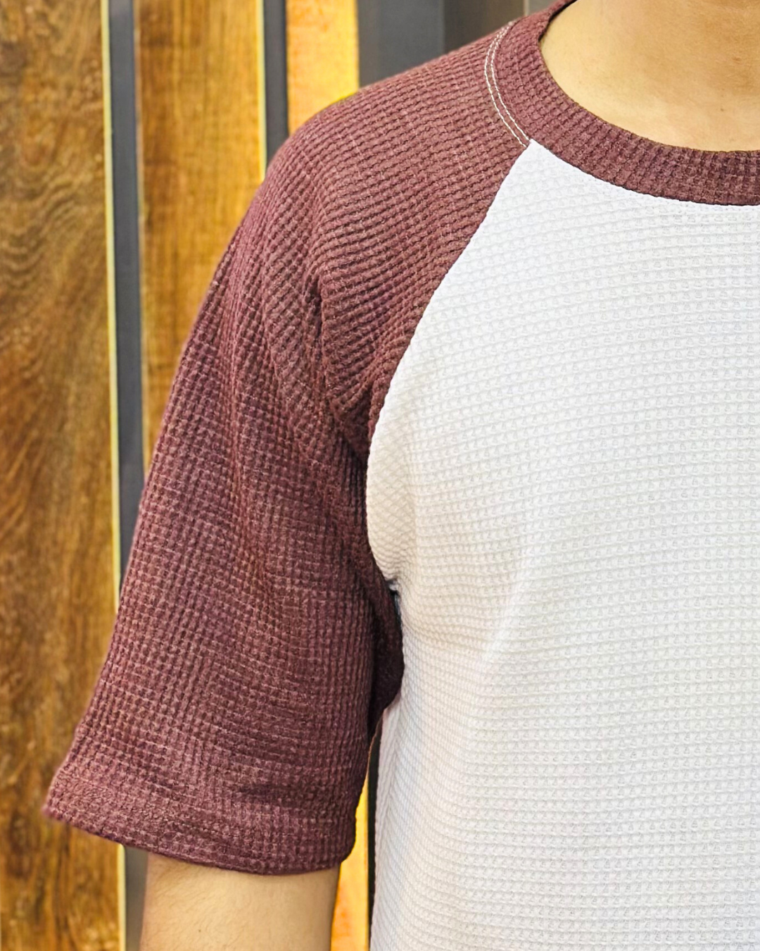 Red Brown Raglan Tee – Unisex Knitted Cotton