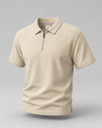 Beige Waffle Knit Zipper Polo Shirt