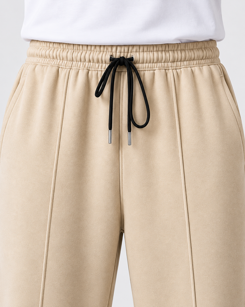 Beige centerline loose bottom trouser - front view