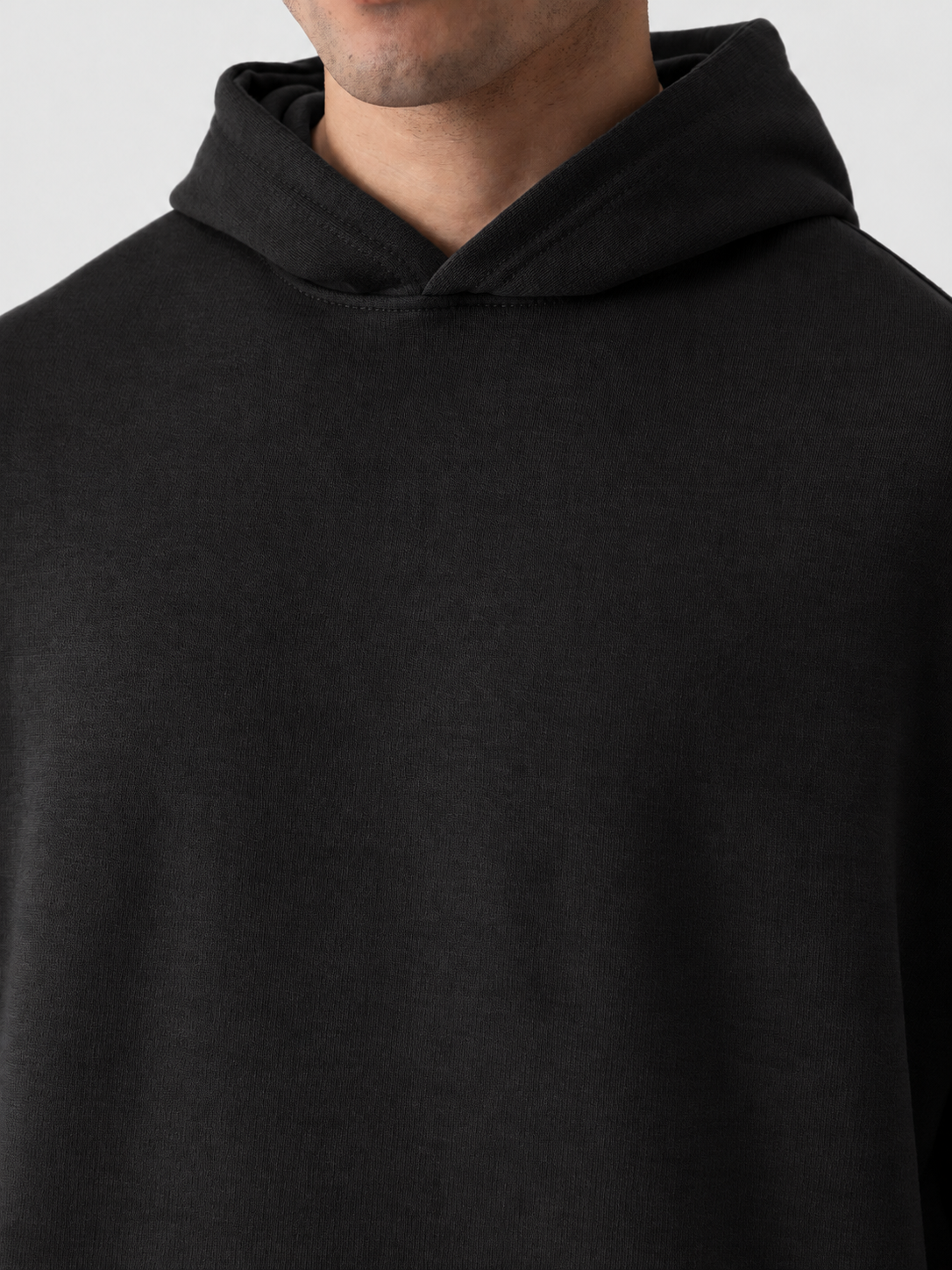 Black Boxy Fleece Hoodie