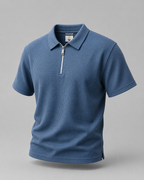 Slate Blue Waffle Knit Zipper Polo Shirt