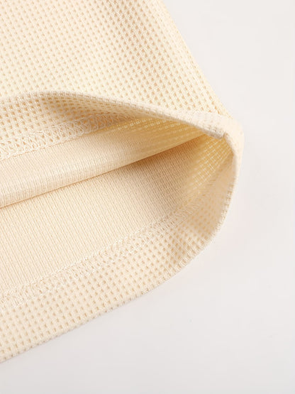 Beige Waffle Knit Zipper Polo Shirt