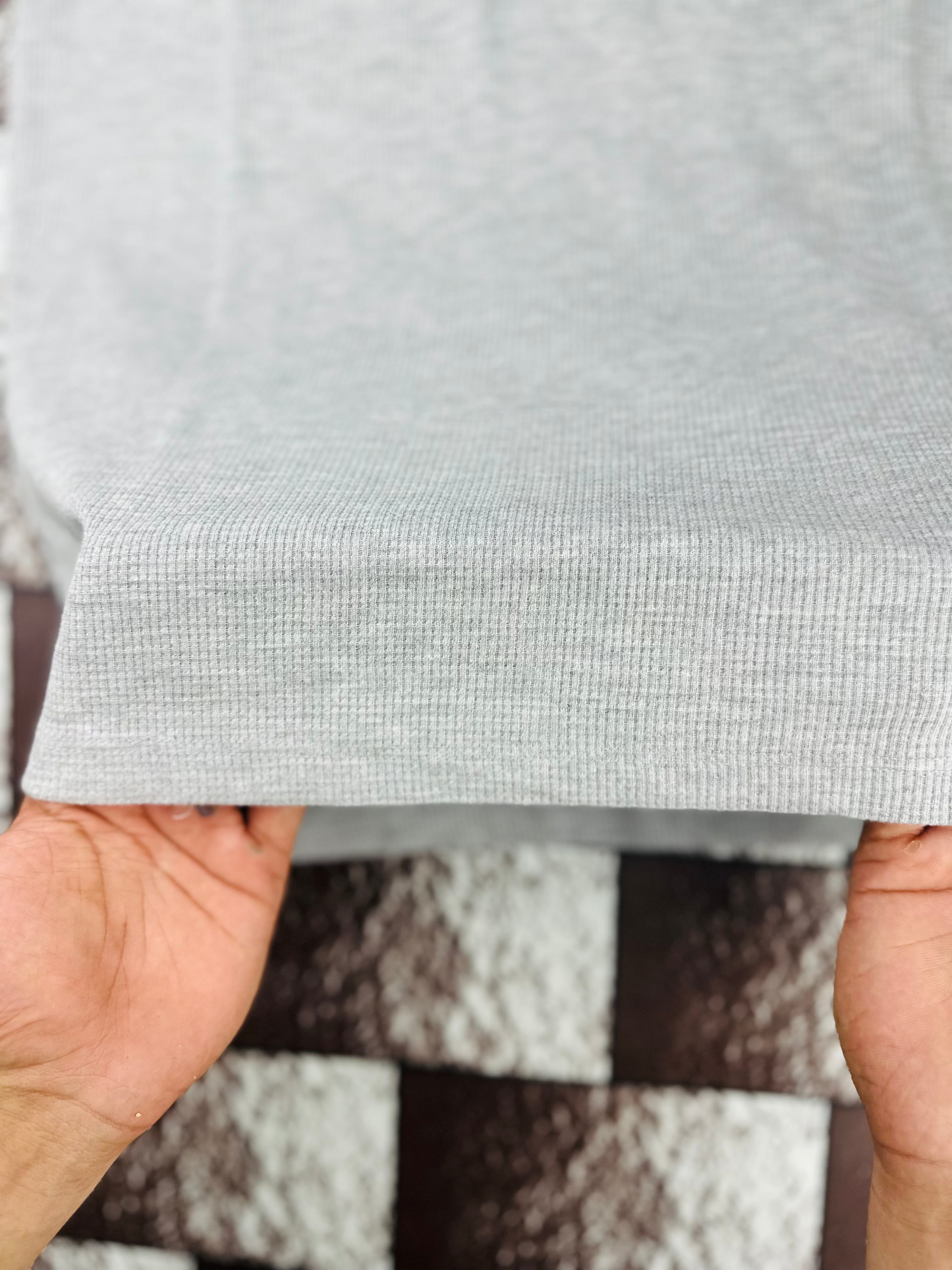 Grey Waffle Knit Zipper Polo Shirt