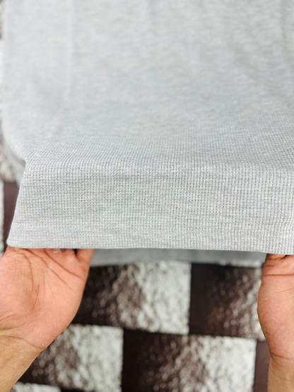 Grey Waffle Knit Zipper Polo Shirt