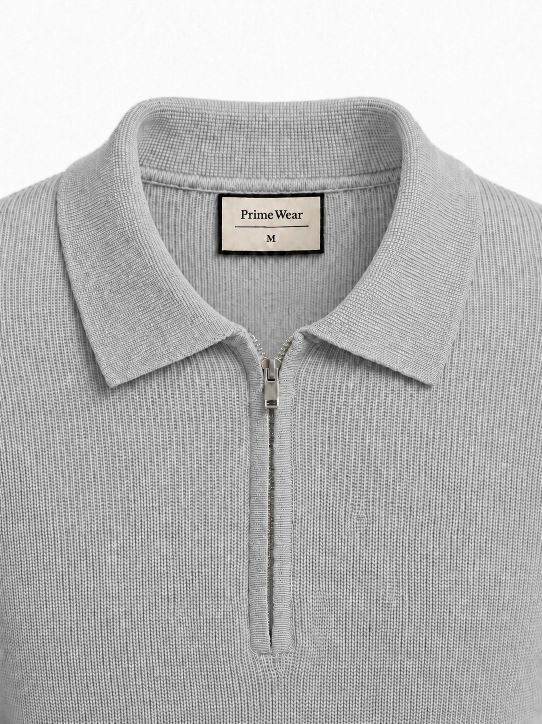 Grey Waffle Knit Zipper Polo Shirt