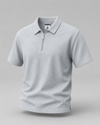 Grey Waffle Knit Zipper Polo Shirt