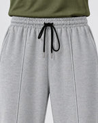 Heather Grey centerline loose bottom trouser - front waist detail