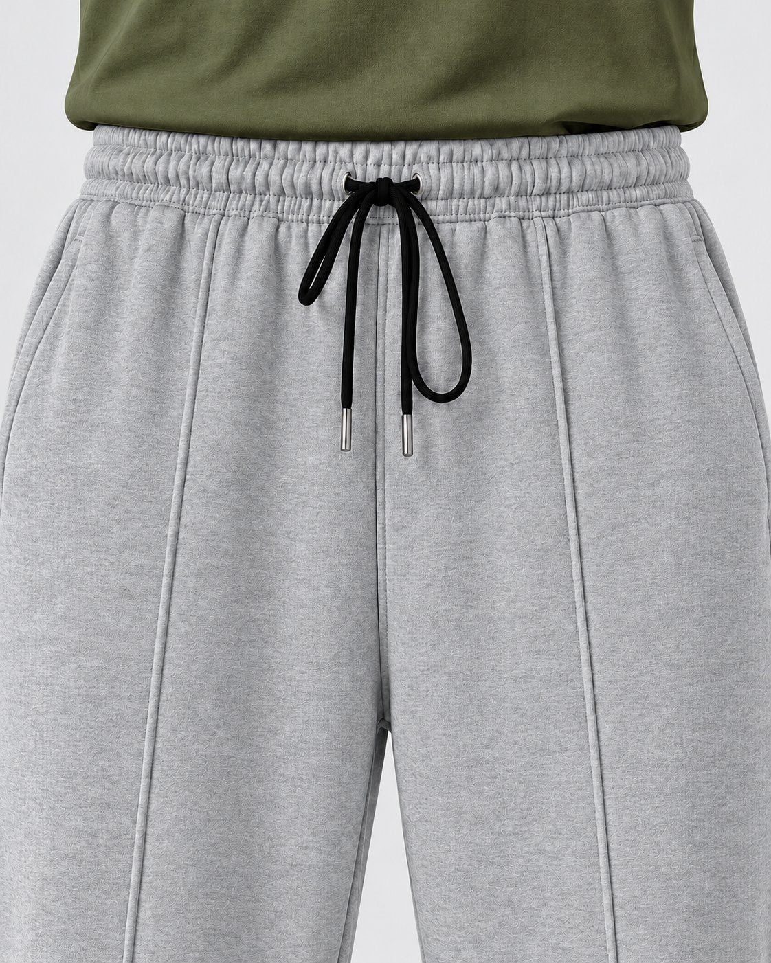 Heather Grey centerline loose bottom trouser - front waist detail