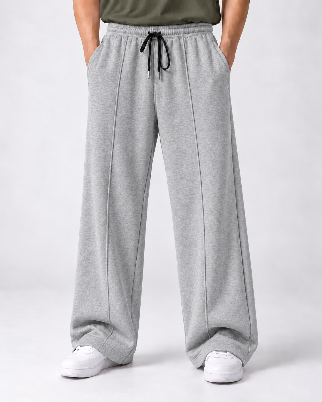Heather Grey centerline loose bottom trouser - front view