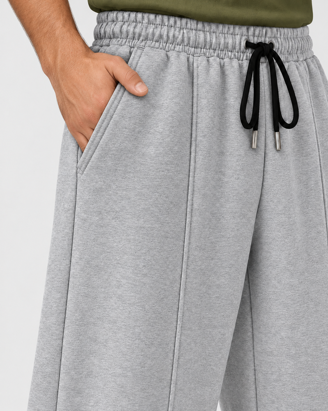 Heather Grey centerline loose bottom trouser - side pocket detail