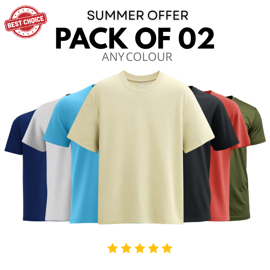 Pack of 2 Unisex Plain Cotton T-Shirts – Basic Everyday Tee