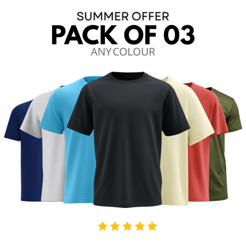 Pack of 3 Unisex Plain Cotton T-Shirts – Basic Everyday Tee
