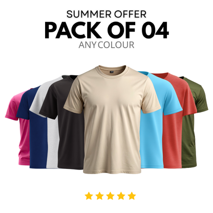 Pack of 4 Plain Cotton T-Shirts – Unisex Everyday Comfort