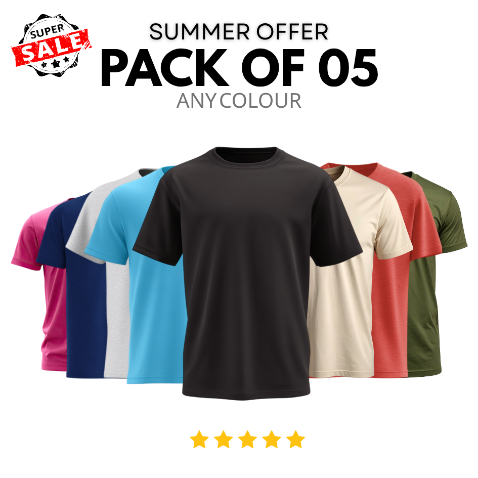 Pack of 5 Plain Cotton T-Shirts – Summer Bundle