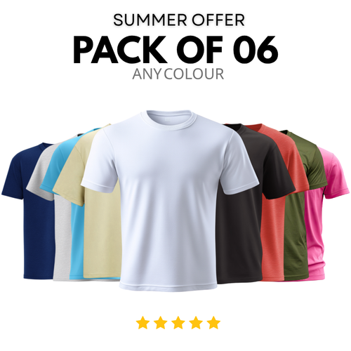 Pack of 6 Plain Cotton T-Shirts – Unisex Summer Offer